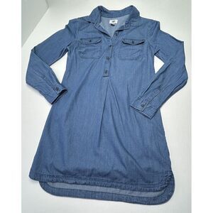 Old Navy Chambray Shirt Dress Womens Small Button Front Pockets Long Sleeve Blue